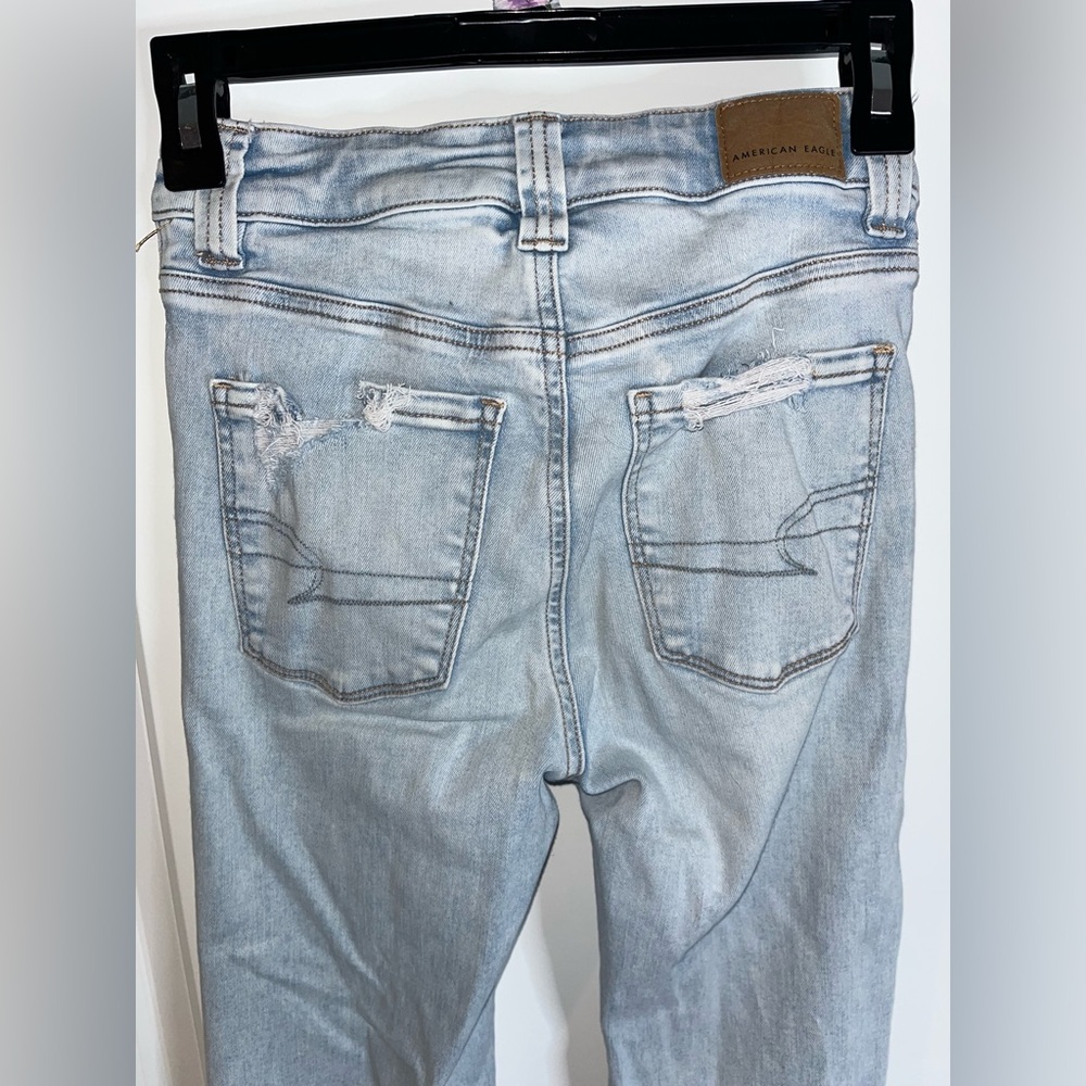 American Eagle 5Button Extreme Flare Bell Bottom AcidWash Distress High Rise Sz0 - Picture 8 of 16